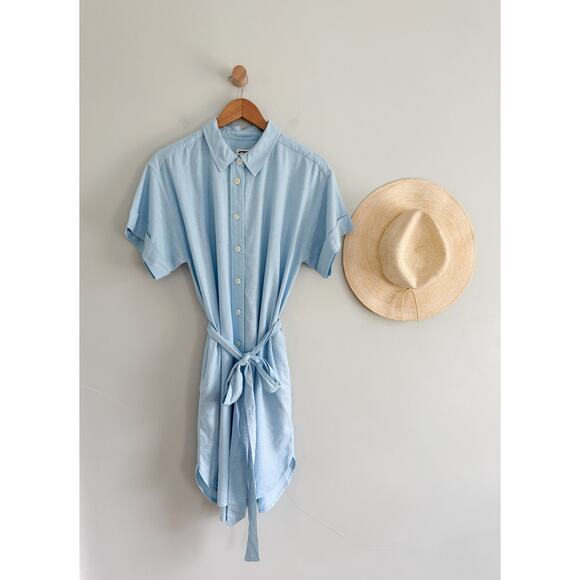 J.Crew Factory | NWT Linen-blend belted mini shirtdress in Light blue | Sz M - Picture 2 of 12